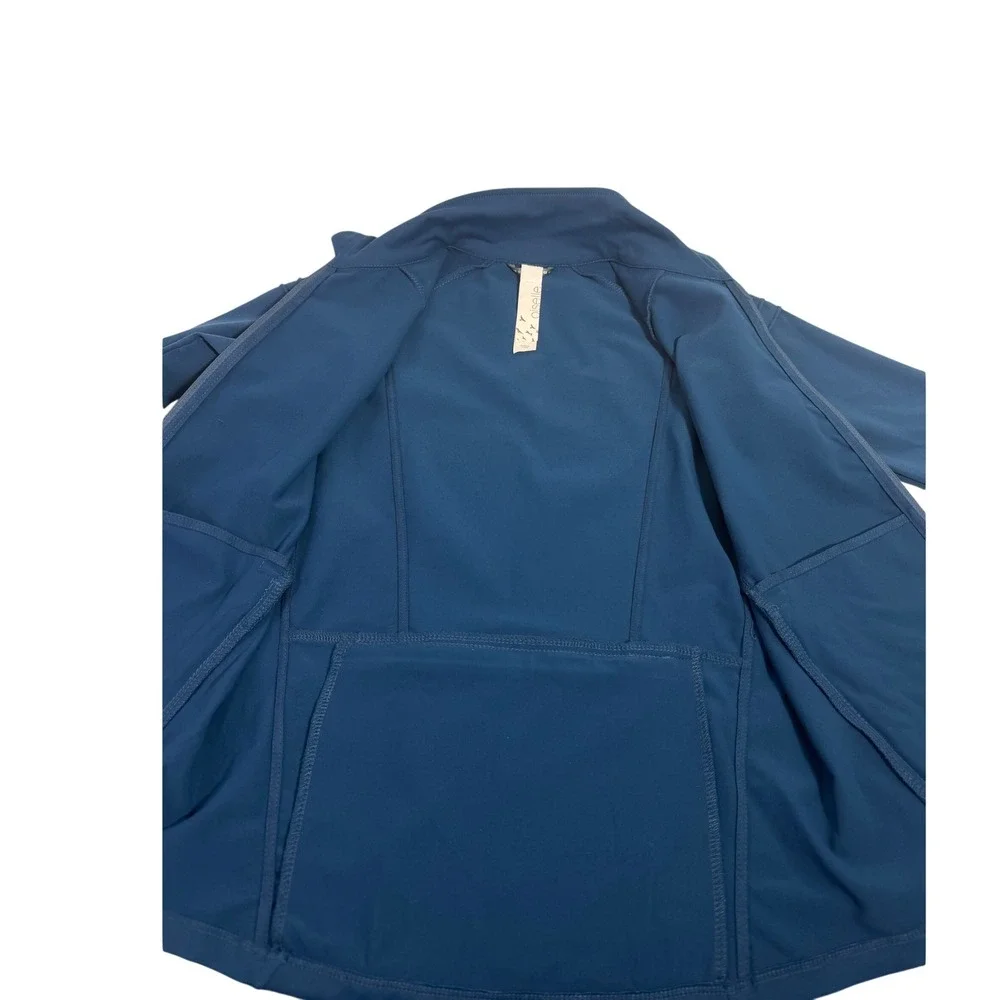 Oiselle Running Jacket Women's Size 2 Teal Blue Pleated Shoulder Full Zip Thumb